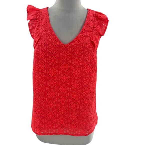 Lilly Pulitzer Lina top Spicy Coral Neon Sunburst Eyelet Sz M - Picture 3 of 7